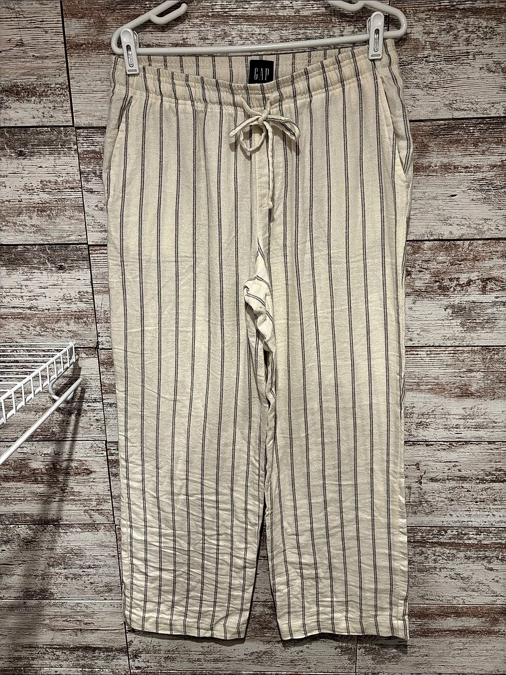 GAP Striped lounge Pants Cream & Gray Medium